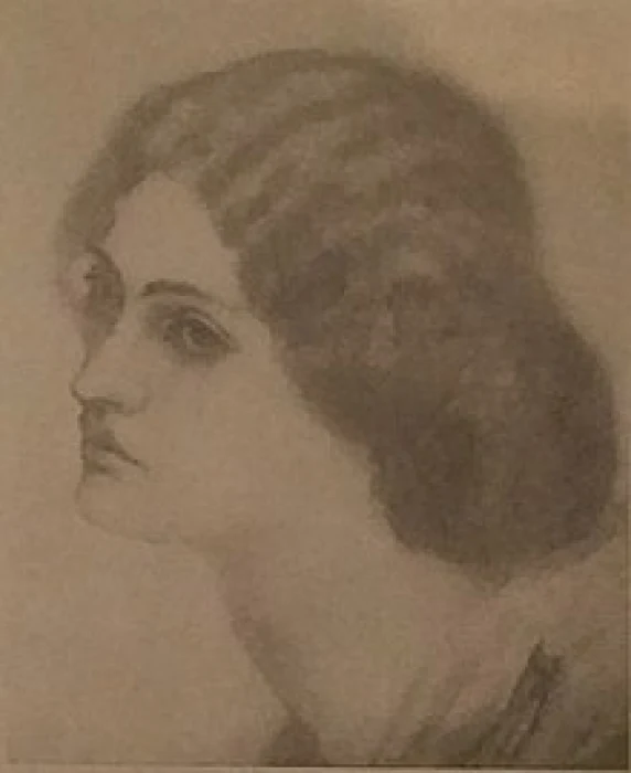 Pencil profile of young Jane Burden